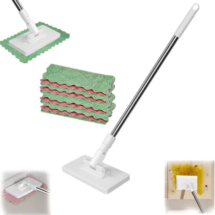 Nouveau avec 3 chiffons réutilisables vadrouille mains libres 360 ° Serpillères anti-poussière à serrage à tête rotative, sans lavage, pour la maison