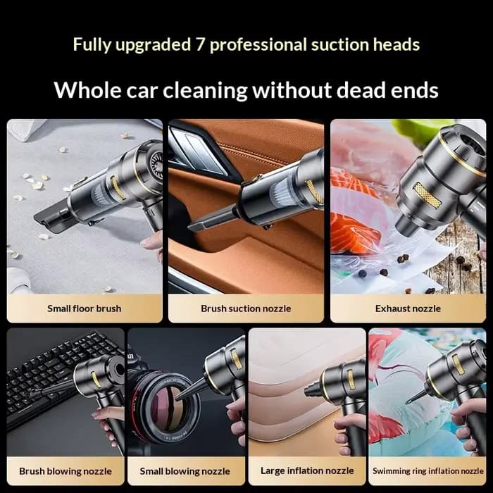 Aspirateur de voiture haute puissance, portable, sans fil, avec moteur sans balais, machine de nettoyage puissante, souffleur d'air pour appareils ménagers