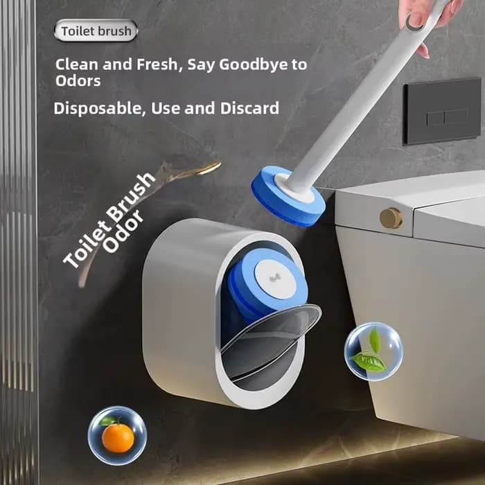 Brosse de toilette jetable murale avec installation sans perçage et solution de nettoyage intégrée