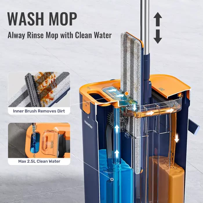  Serpillère plate en microfibre à essorage mains libres avec seau et essoreuse