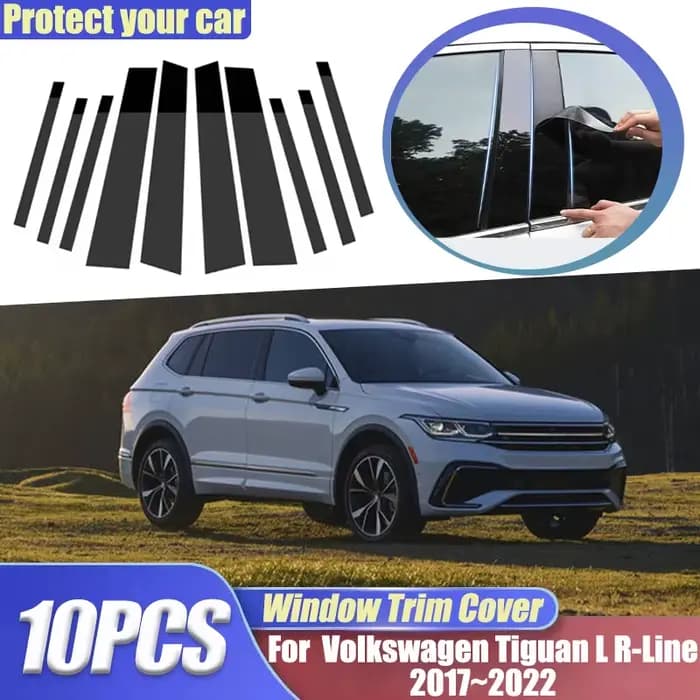 Pour Volkswagen VW Tiguan L accessoires r-line 2017 ~ 2022 LWB MK2 10 pièces revêtements de fenêtre B C pilier postes autocollants accessoires