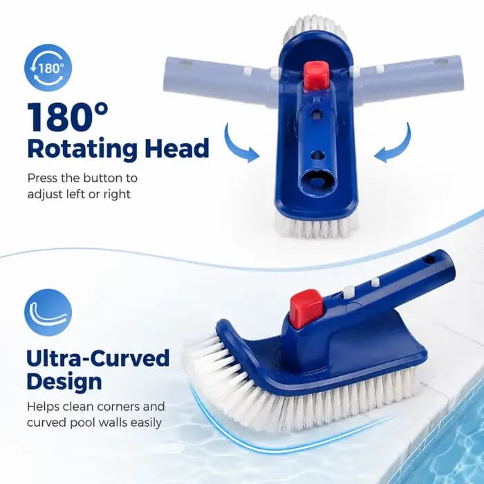 Brosse de piscine ergonomique à poignée rotative à 180 degrés