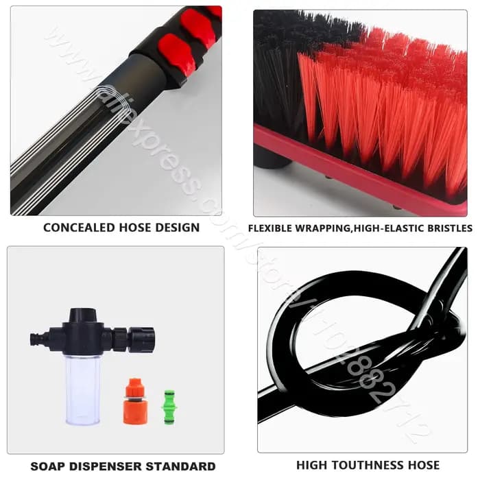 Brosse télescopique de 12/15 pieds alimentée par l'eau avec kit raclette