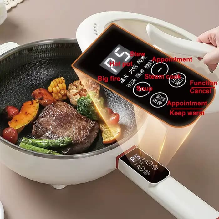 Marmite Électrique Multifonctionnelle 4,5L, Cuiseur Électrique Intelligent, Poêle Antiadhésive Grande Capacité, Mijoteuse Électrique 1350W