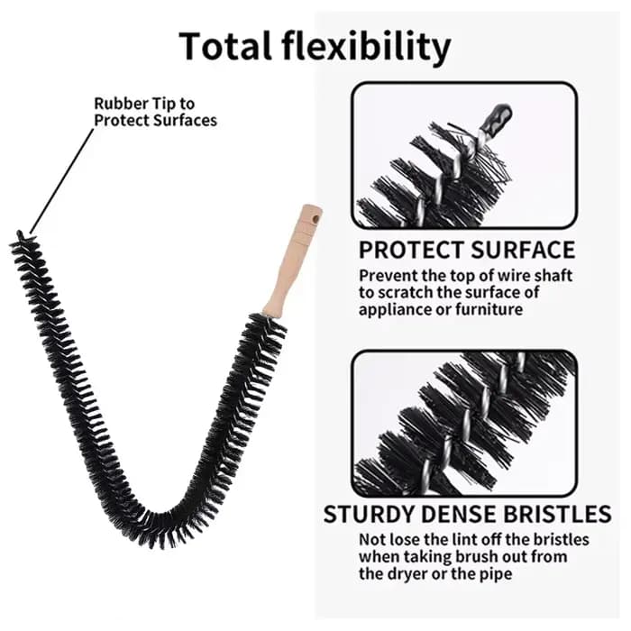 Brosse d'évent de sèche-linge Flexible avec manche en bois pour enlever les peluches