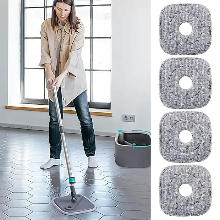 Tête de vadrouille 4 pièces recharges en microfibre brosse carrée tampon à récurer pour nettoyage en profondeur humide et sec soins des sols en bois dur cuisine salle de bain