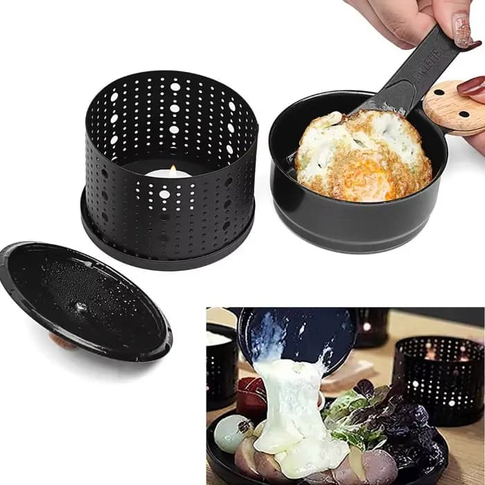 Chaudière à beurre cylindrique coupe-vent antiadhésive avec pelle poignée Anti-brûlure four à Raclette au fromage cuisson