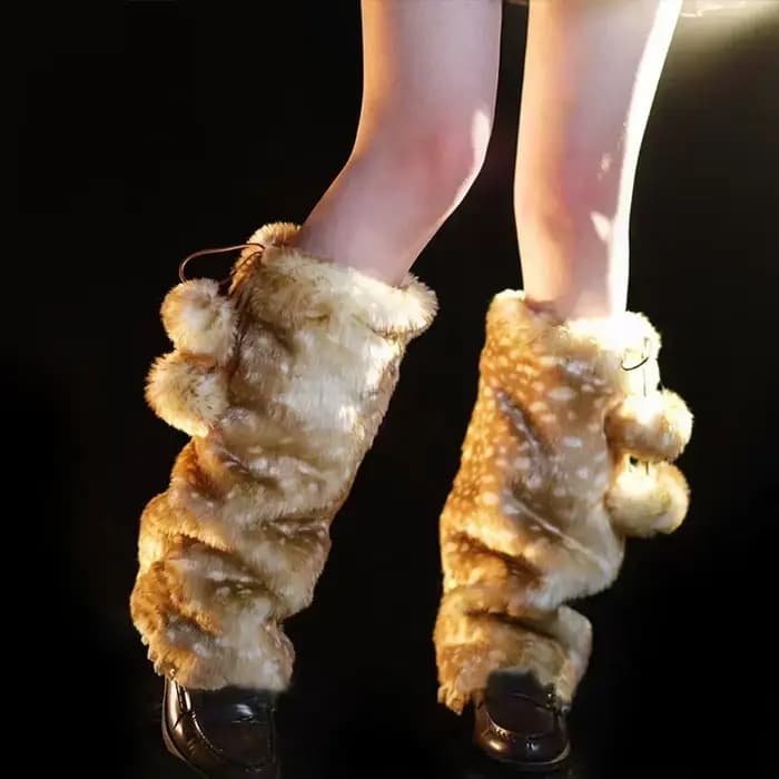 Jambières d'hiver en fausse fourrure de renne en peluche, bottes en fourrure Kawaii, couverture de chaussettes gothiques Punk, bottes hautes, Costume de spectacle