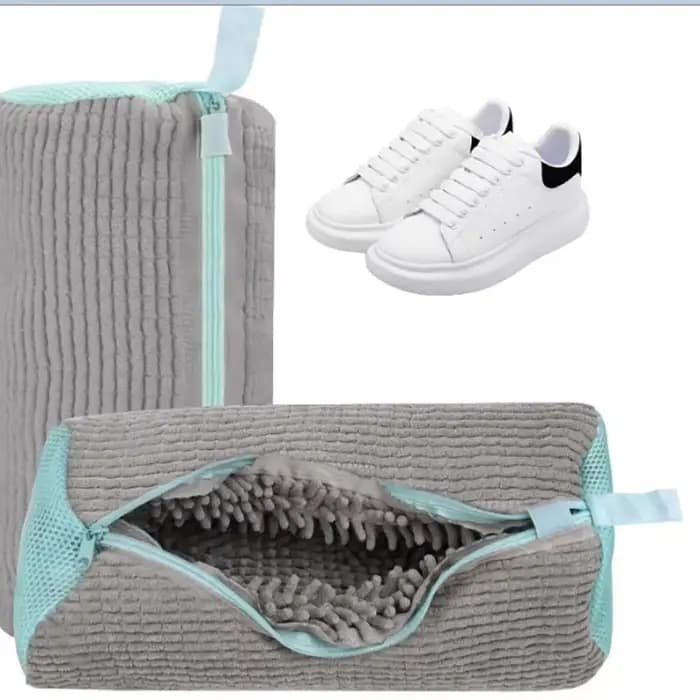 Sac de lavage de chaussures en fibre moelleuse 360 ° Sac à linge lavable en machine