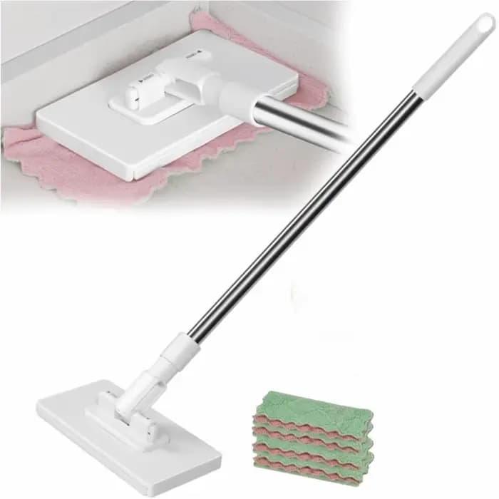 Nouveau avec 3 chiffons réutilisables vadrouille mains libres 360 ° Serpillères anti-poussière à serrage à tête rotative, sans lavage, pour la maison