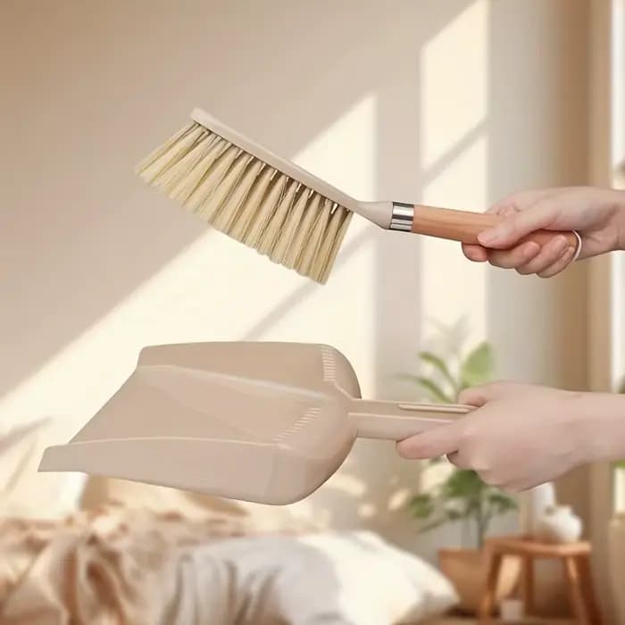 Ensemble balai et pelle à poussière avec manche en bois pour le nettoyage des sols et des meubles