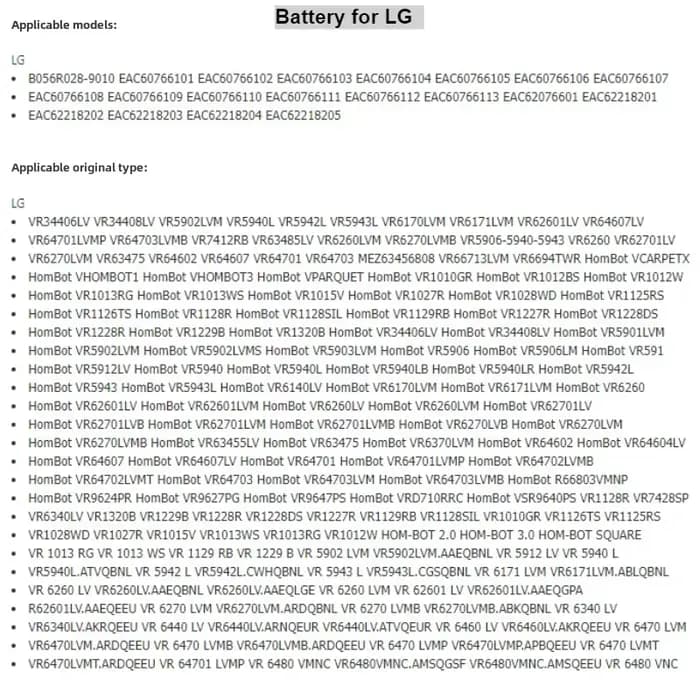 Batterie d'aspirateur robot 3400 mAh pour LG EAC 62218202 VR6260LVM VR5906-5940-5943 VR6340LV VR66713LVM VR6694TWR