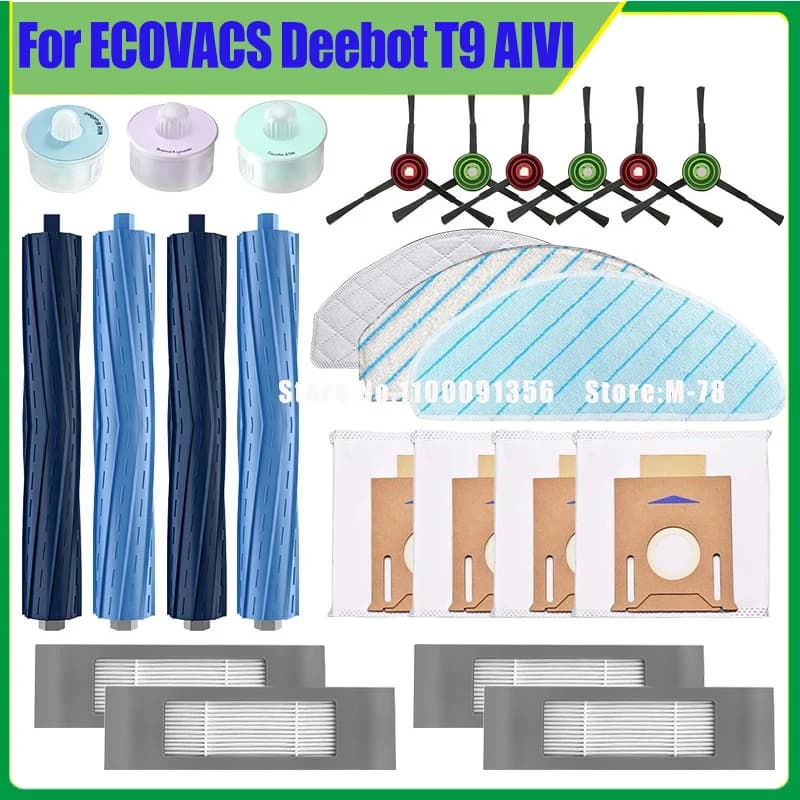 Pour ECOVACS Deebot T9 AIVI Robot aspirateur brosse latérale principale sacs à poussière filtre Hepa