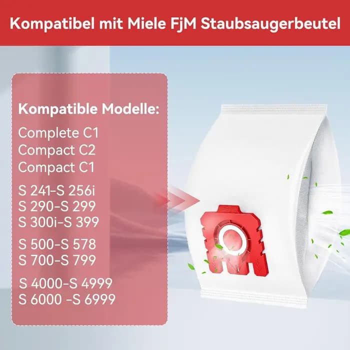 10 sacs d'aspirateur + 3 filtres moteur + 3 filtres d'évacuation + 1 brosse de nettoyage FJM 3D Compatible avec Miele Complete C1, Compact C1, C2 S241, S256i, S290, S299, S300i, S399, S500, S578, S700