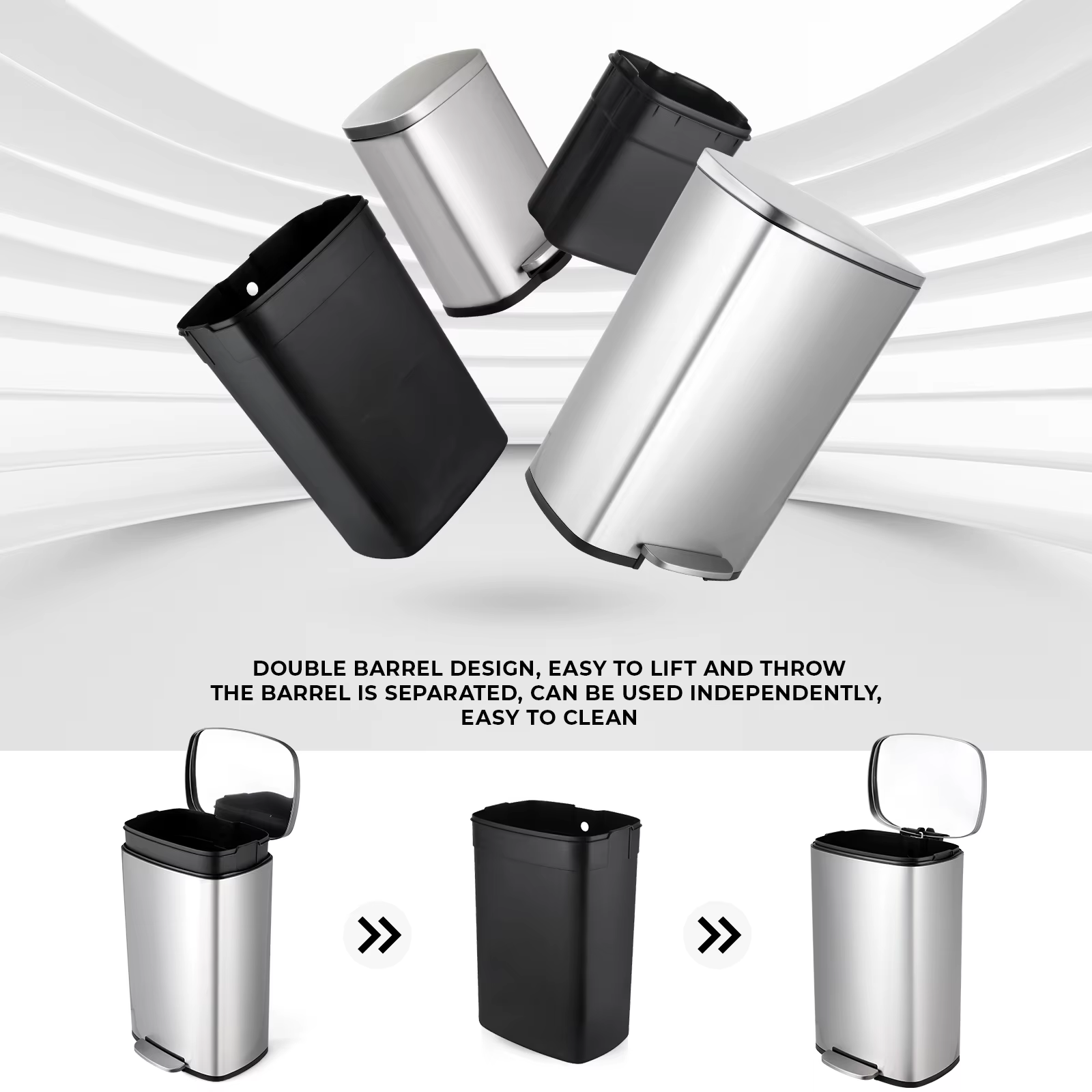 AOOU-Poubelle en acier inoxydable pour cuisine et maison, poubelle à fermeture douce, 13.2 + 1.3 gal