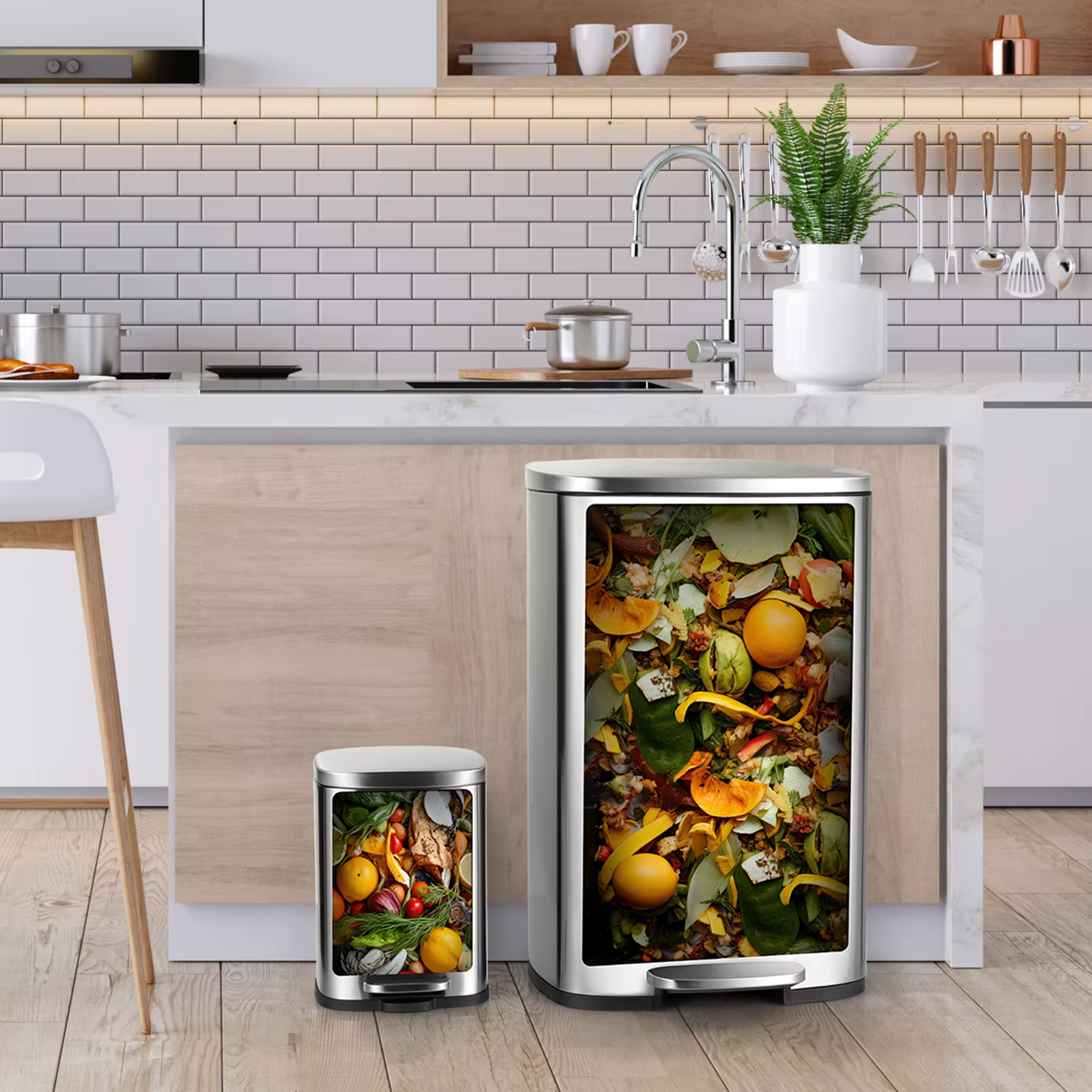 AOOU-Poubelle en acier inoxydable pour cuisine et maison, poubelle à fermeture douce, 13.2 + 1.3 gal