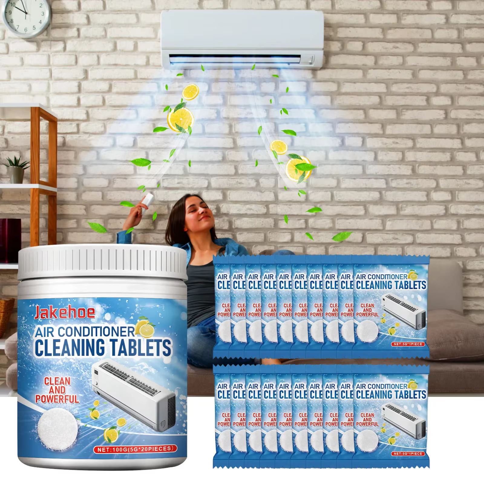 Comprimé nettoyant pour climatiseur d'intérieur - Élimine les odeurs et la saleté, avec extrait de c