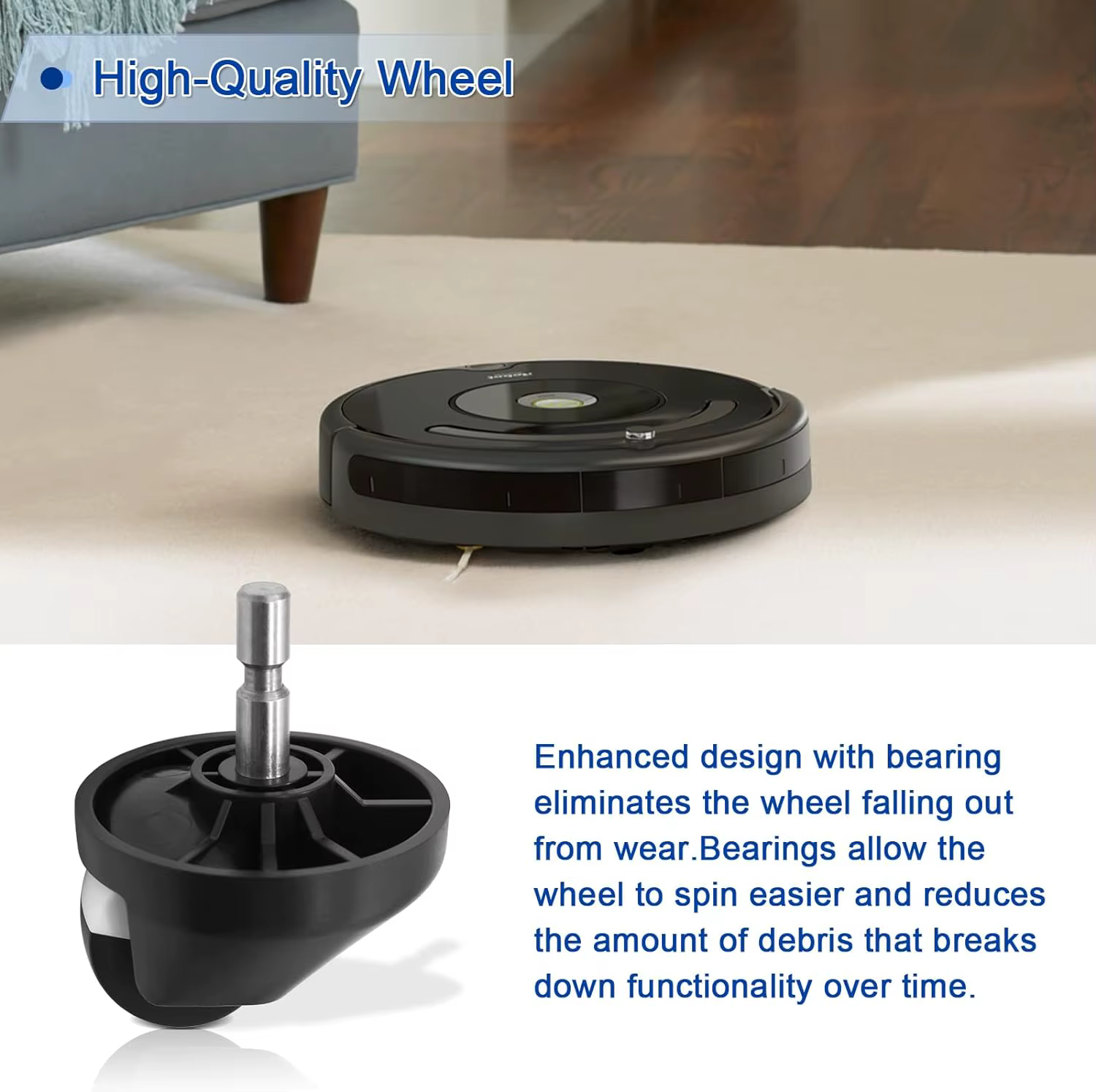 Assemblage de roulette de roue avant de remplacement pour tous les aspirateurs robots iRobot Roomba,