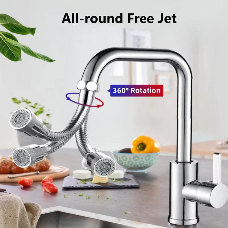 Acier inoxydable 360 ° Extension de robinet universelle, buse de tête anti-éclaboussures, aérateur
