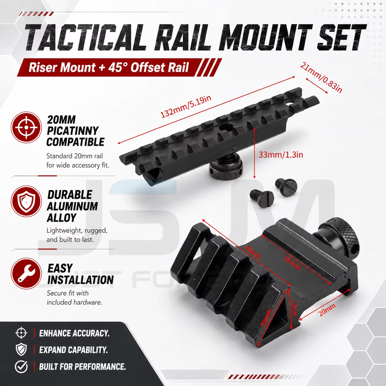 Kit de montage sur rail Picatinny 20 mm, adaptateur universel en aluminium, rail décalé à 45 degrés,