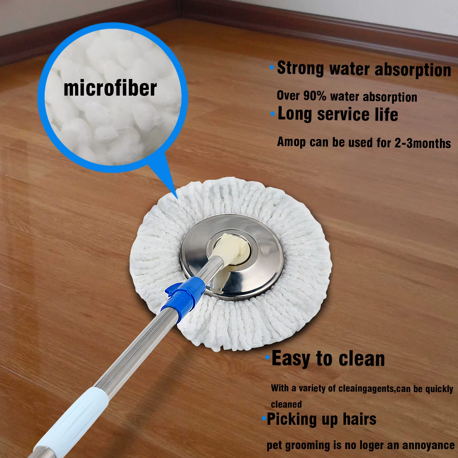 Vadrouille plate magique avec essoreuse, déshydratation automatique, système Spin Mop, livres ménage