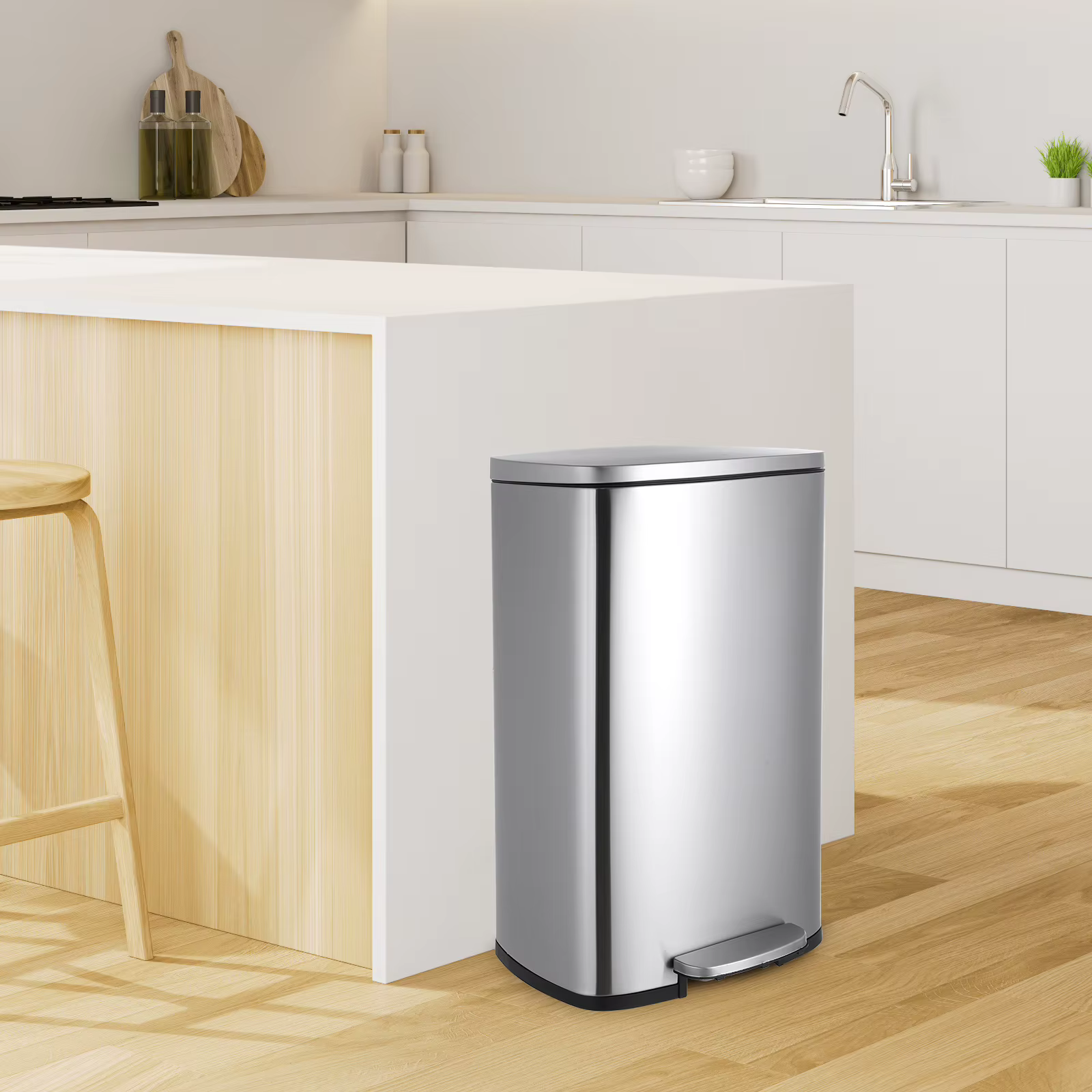 AOOU-Poubelle à marches de 13.2 gallons, poubelle en acier inoxydable, poubelle à fermeture douce av
