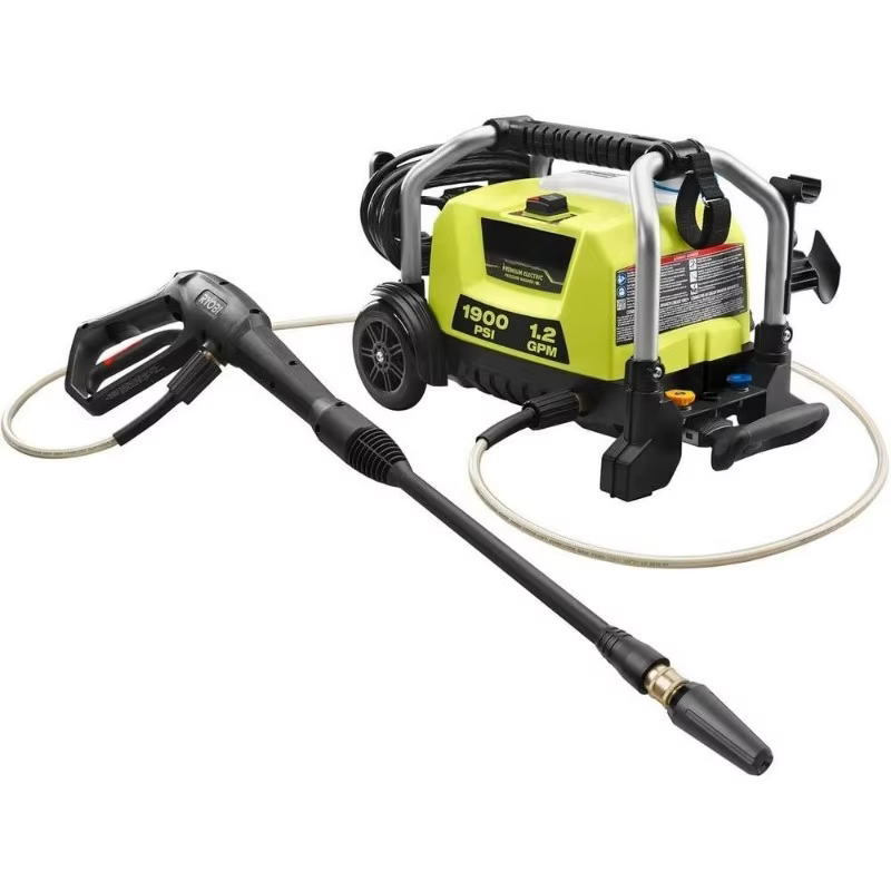 Nettoyeur haute pression électrique à eau froide 1900 PSI 1,2 GPM Haute puissance Portable sur roues