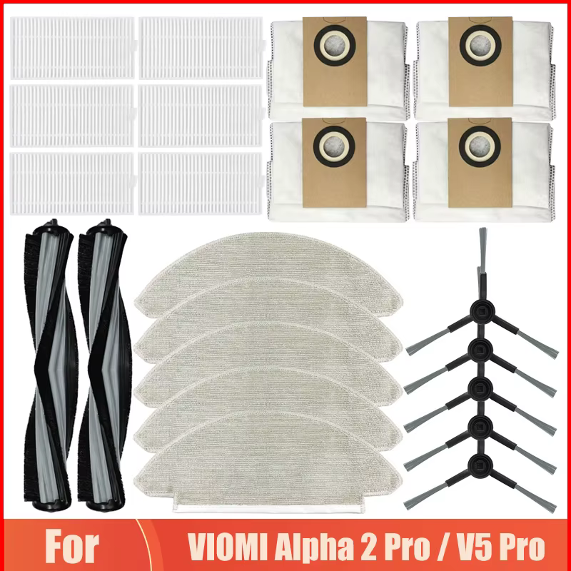 Pièces de rechange pour aspirateur robot Viomi Alpha 2 Pro / V5 Pro, brosse à rouleau, sac à poussiè