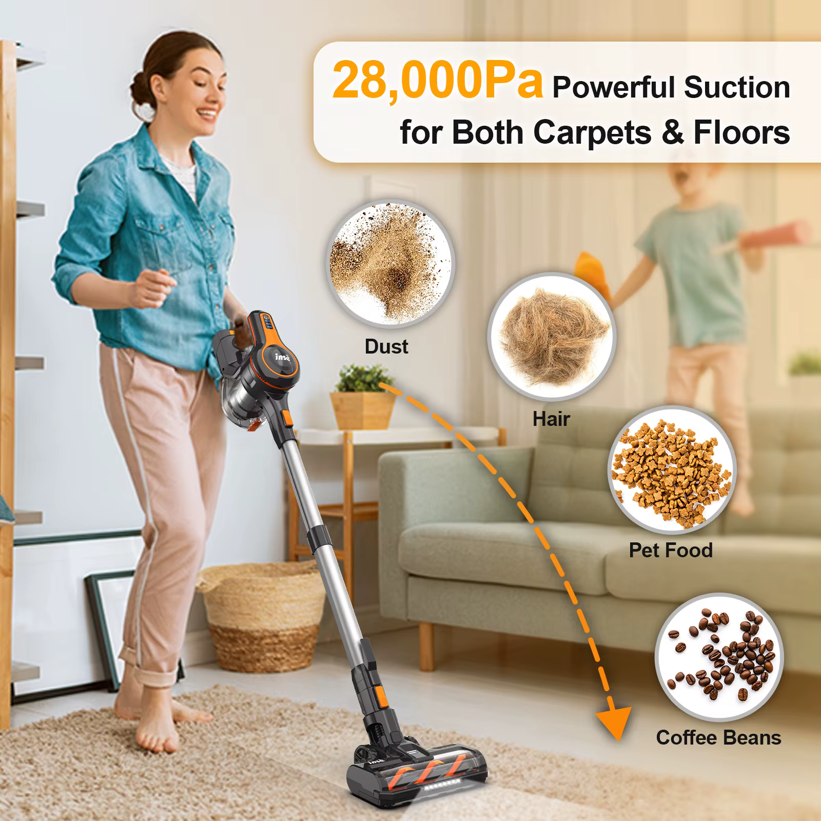 INSE-S670 Aspirateur de Bain, Poubelle Extra Large, Moteur Brushless Injuste, Ultra Silencieux, obse