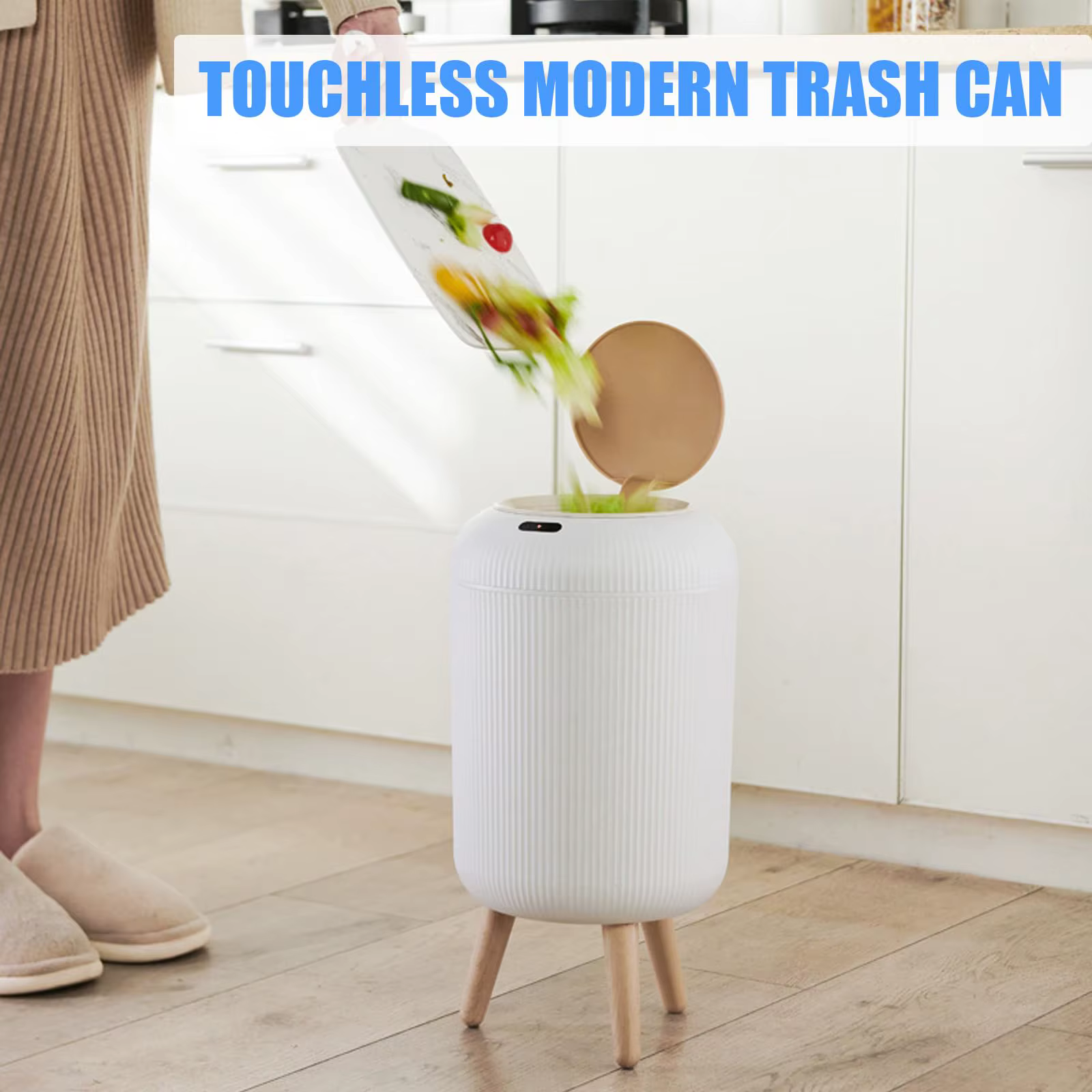 Poubelle automatique avec couvercle, petite poubelle intelligente en plastique, poubelle à capteur d