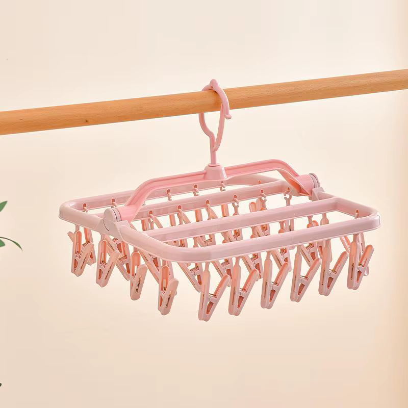 Séchoir à linge pliable avec 32 pinces, crochet rotatif à 360° anti-chute pour la maison, le dortoir