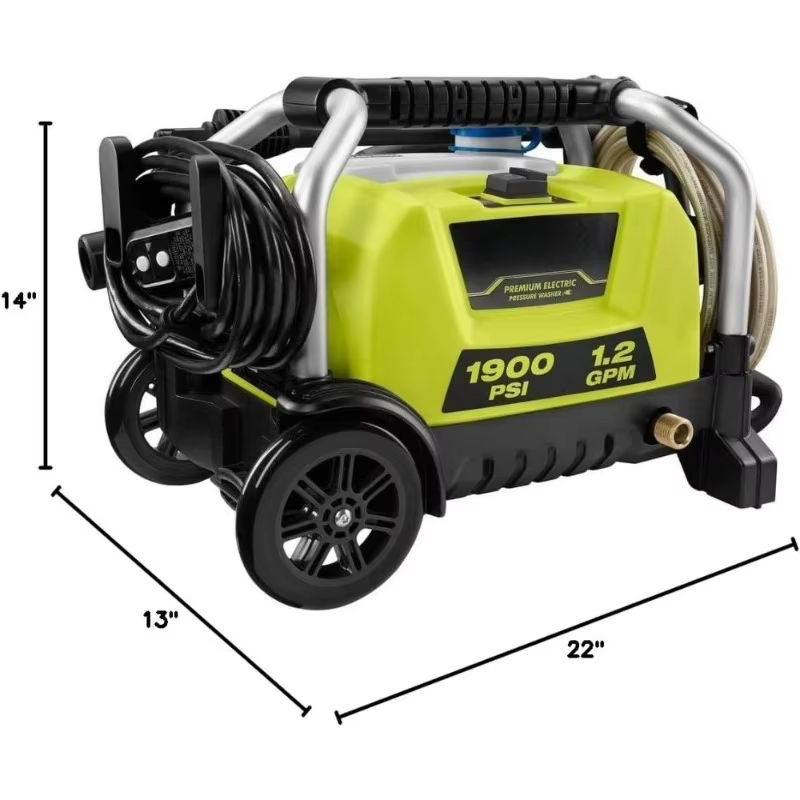 Nettoyeur haute pression électrique à eau froide 1900 PSI 1,2 GPM Haute puissance Portable sur roues
