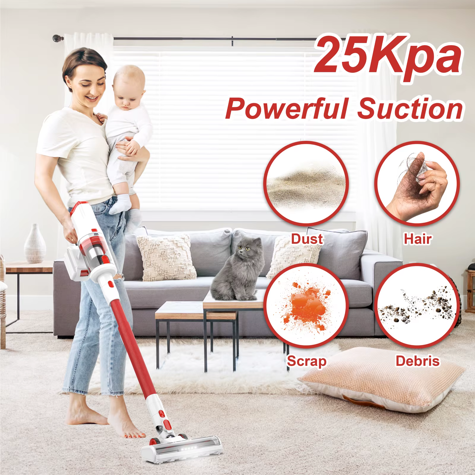 Aspirateur sans fil léger 8 en 1 avec écran LED, aspirateur balai sans fil, 300W, 28Kpa, UMLo V111