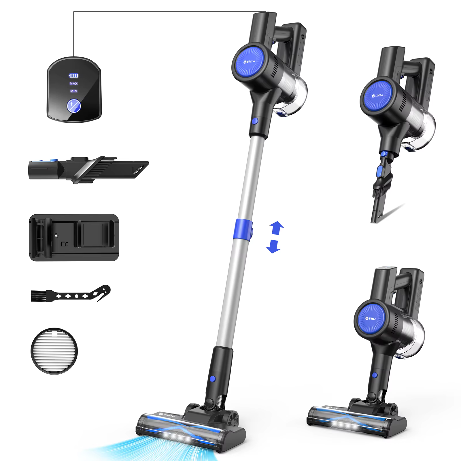 Aspirateur sans fil UMLO S500, aspirateur balai puissant de 25 km avec moteur sans balais, autonomie