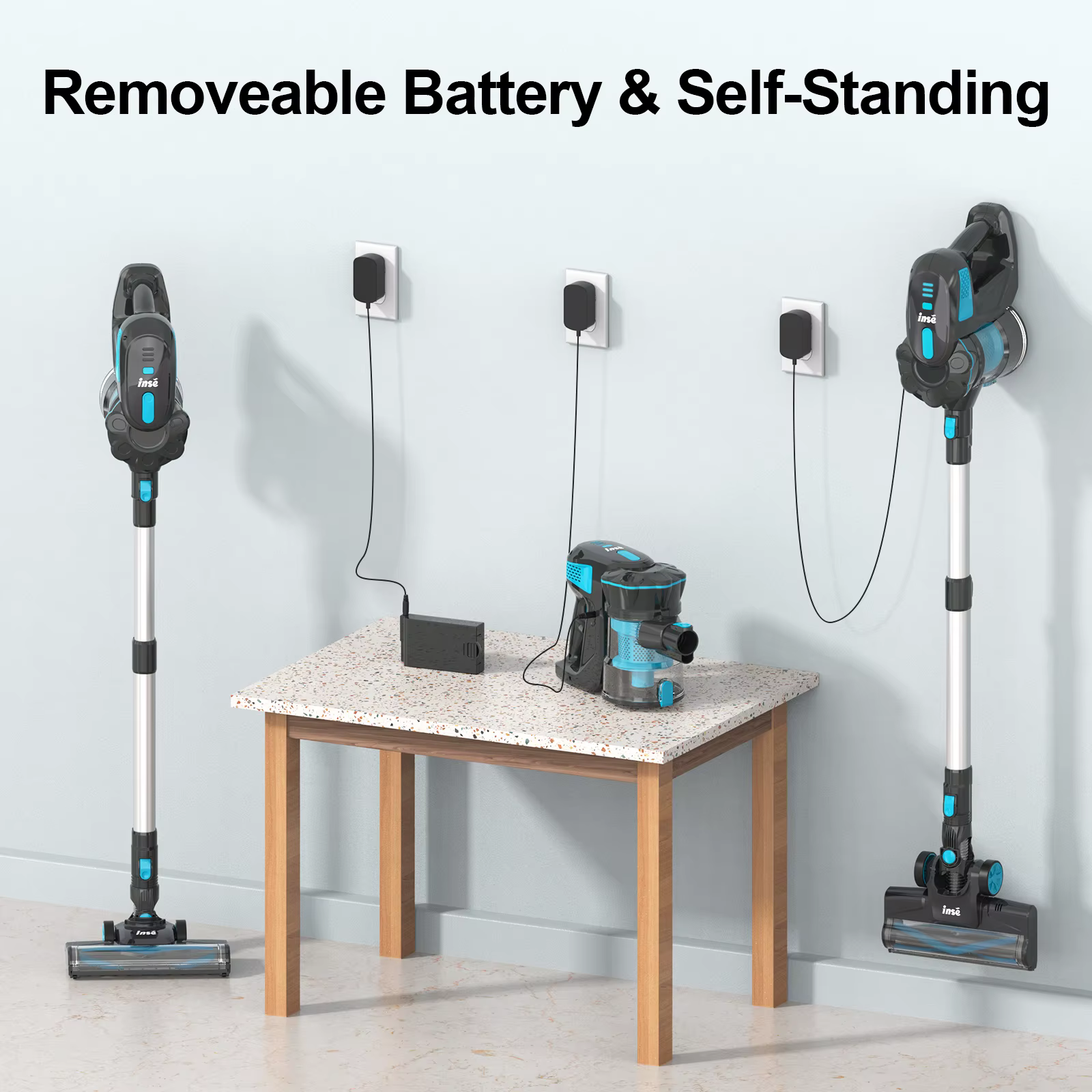 Aspirateur sans fil INSE, aspirateur balai 20KPa jusqu'à 40 minutes d'autonomie, aspirateur balai sa