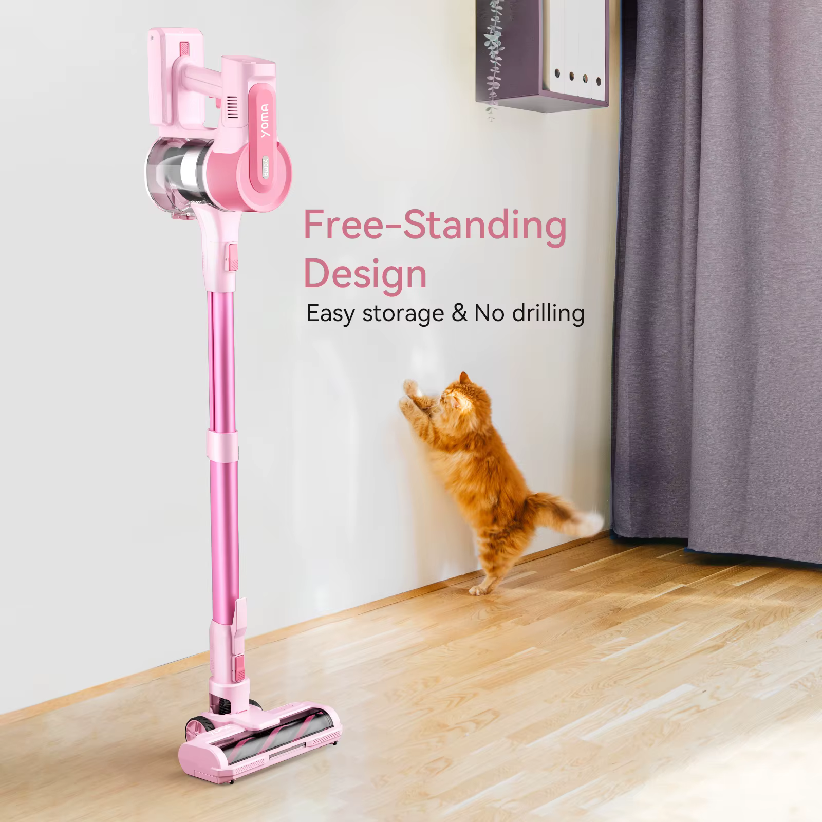 YOMA-Aspirateur balai sans fil, aspirateur sans fil, déterminer les poils d'animaux, sol dur, rose, 