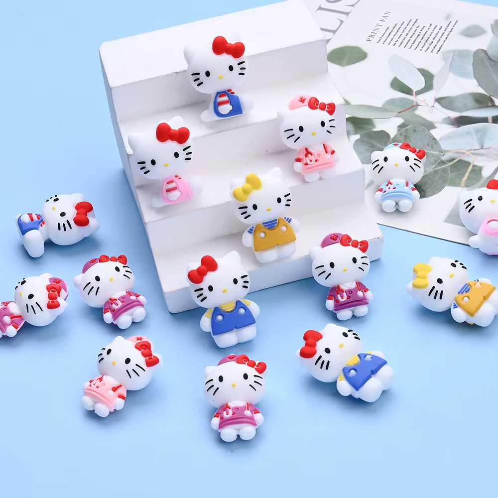 Perles en Silicone sur le thème Sanrio 3D, 7 pièces, perles de mise au point Hello Kitty pour bricol