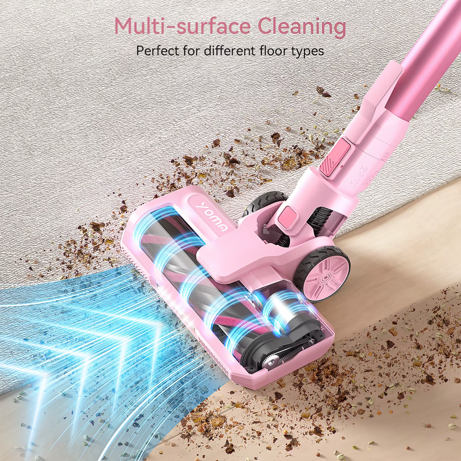 YOMA-Aspirateur balai sans fil, aspirateur sans fil, déterminer les poils d'animaux, sol dur, rose, 