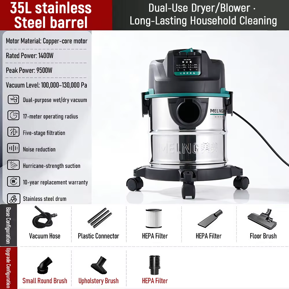 Aspirateur eau et poussière Tungfull 35L/38L/48L, aspiration puissante, acier inoxydable, aspirateur