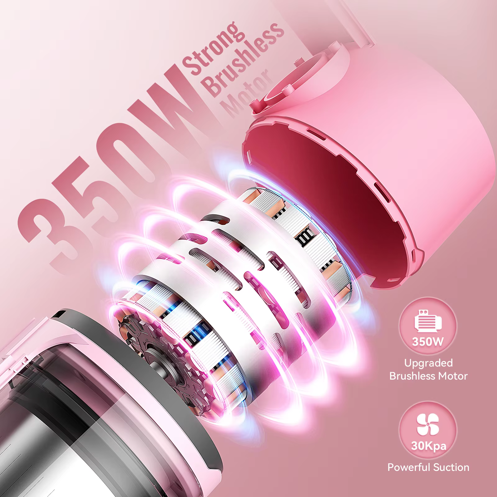 YOMA-Aspirateur balai sans fil, aspirateur sans fil, déterminer les poils d'animaux, sol dur, rose, 