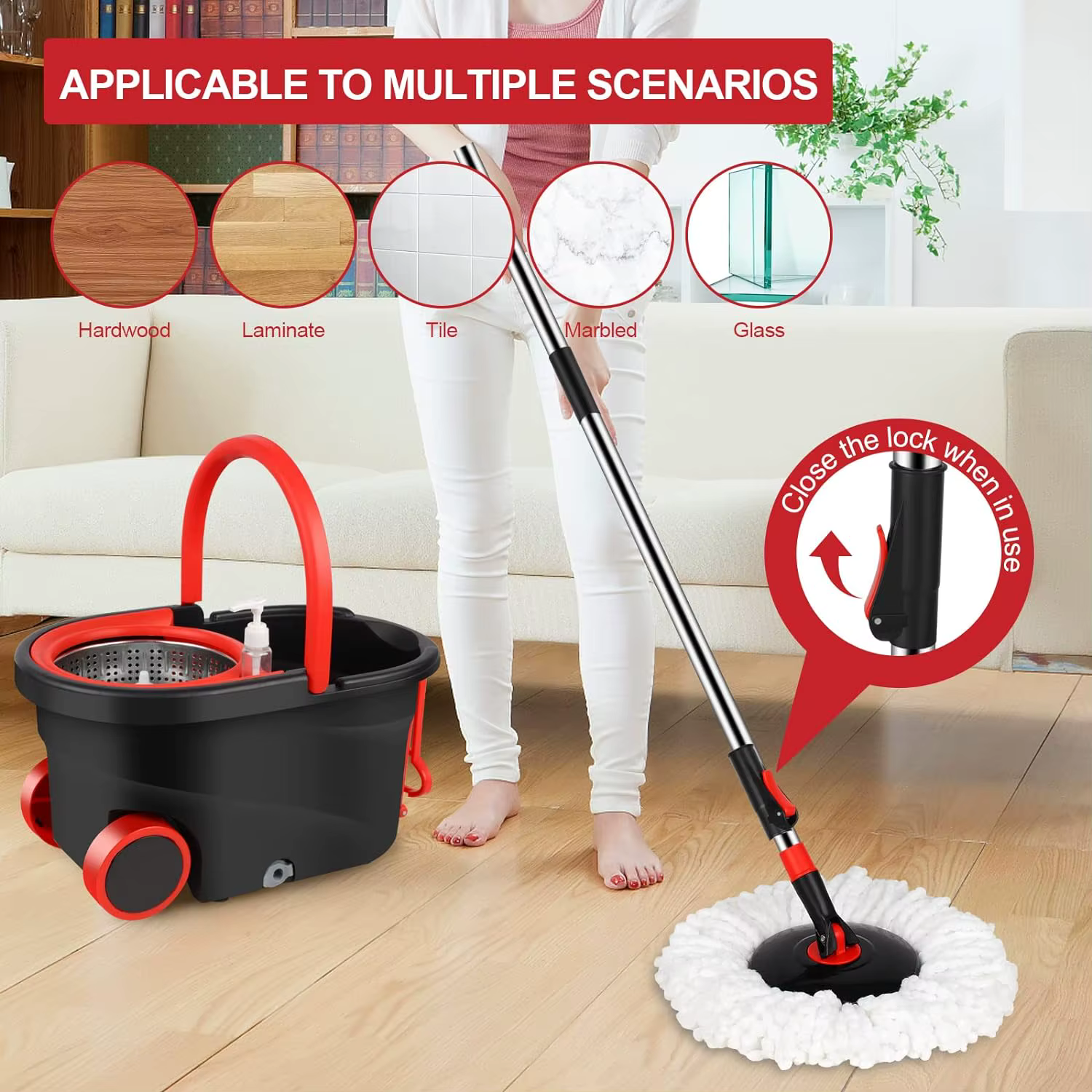 Vadrouille rotative avec 3 têtes de rechange en microcarence, livres à rotation à 360 °, manche arc-