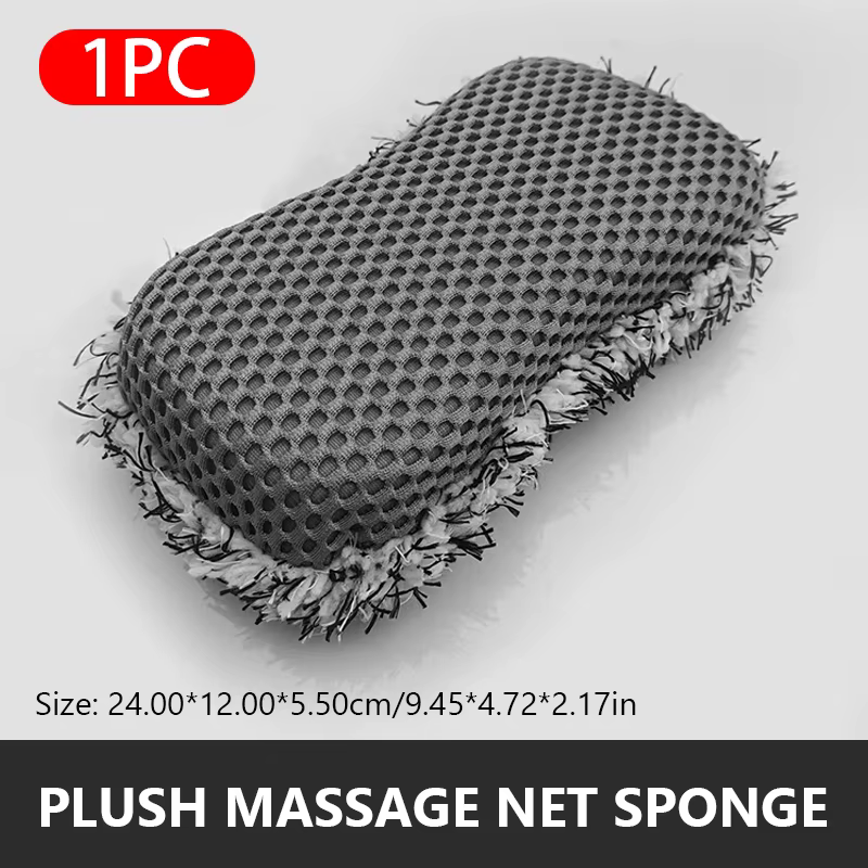 SEAMETAL éponge de lavage de voiture en microfibre filet de Massage en peluche double face brosse de