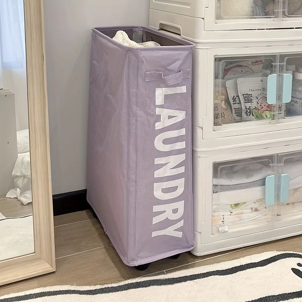 Grand panier à linge étanche avec poulies, rangement pliable et polyvalent pour la buanderie et les