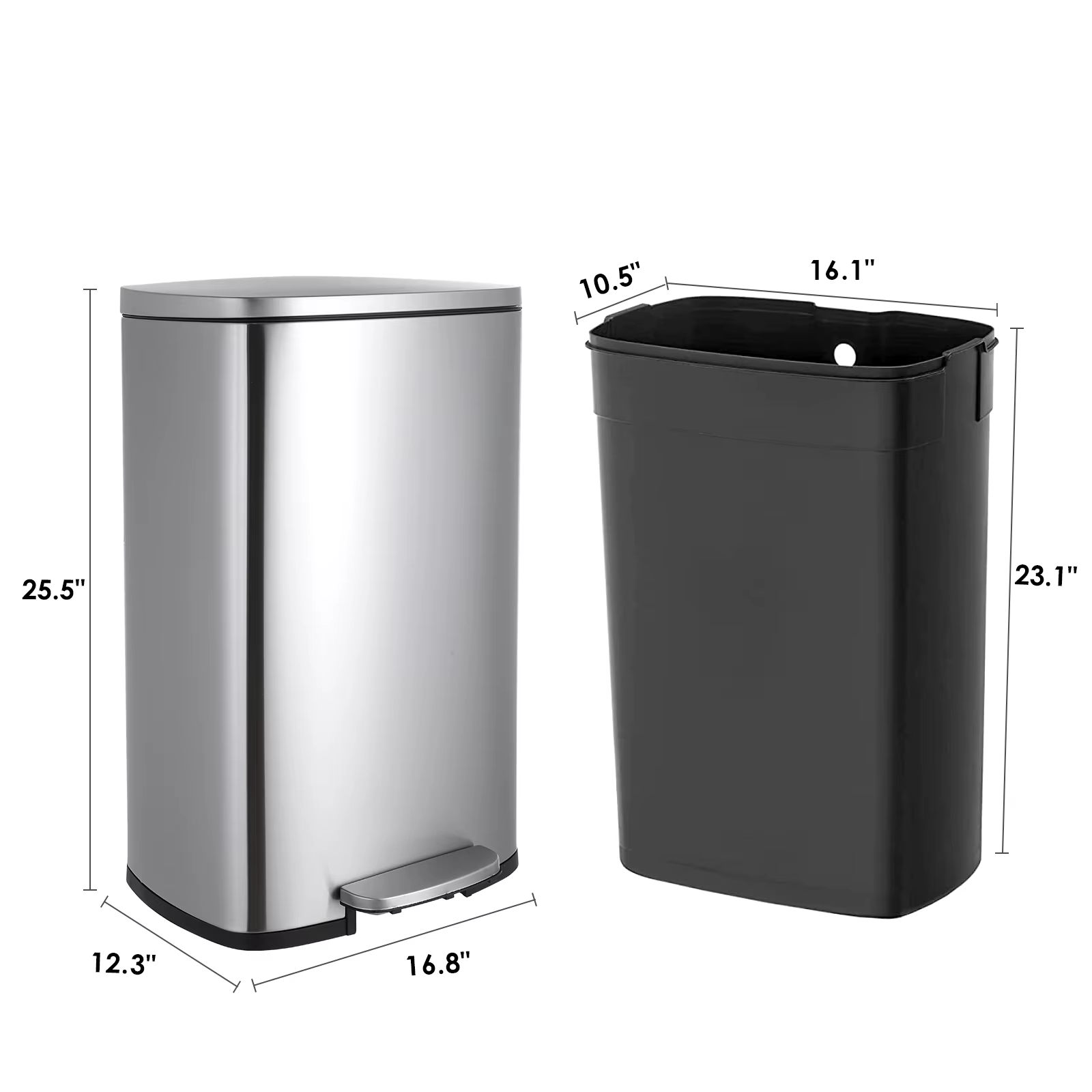 AOOU-Poubelle à marches de 13.2 gallons, poubelle en acier inoxydable, poubelle à fermeture douce av