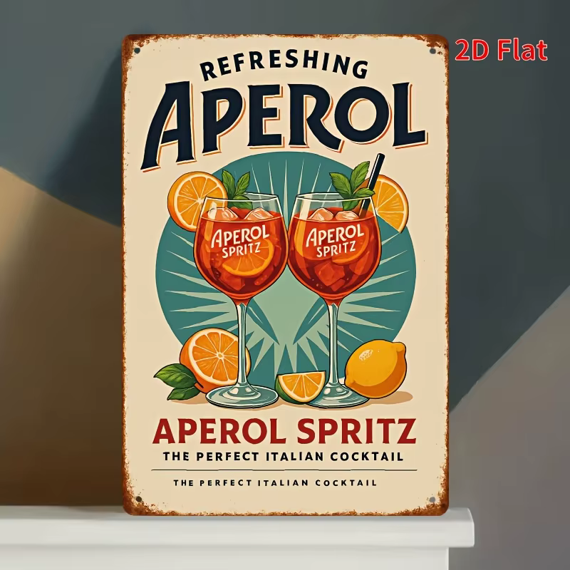 Plaque murale en métal vintage avec logo Aperol Spritz - Plaque de marque italienne avec design embl