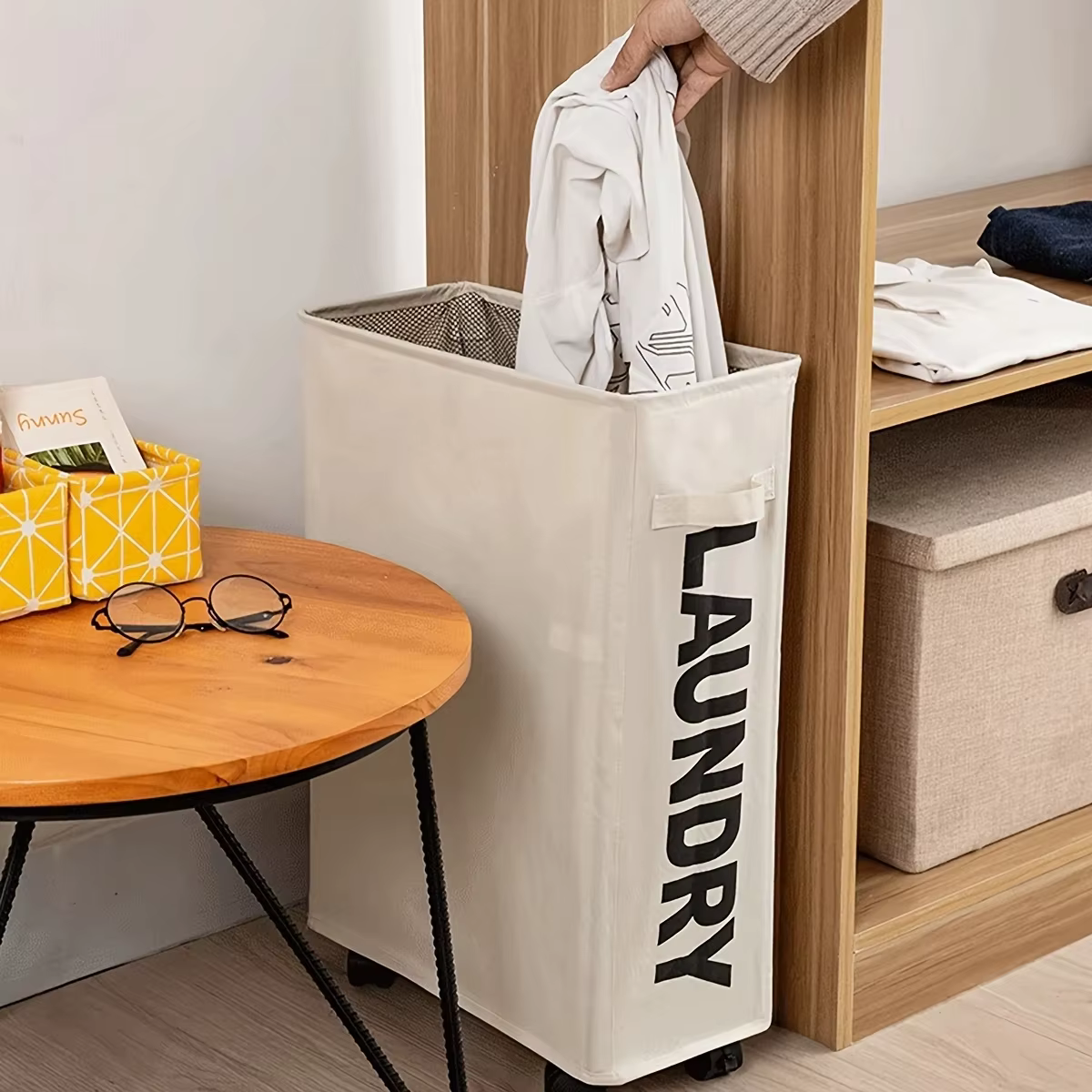 Grand panier à linge étanche avec poulies, rangement pliable et polyvalent pour la buanderie et les