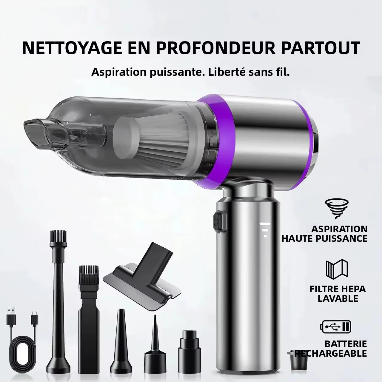 Aspirateur portatif 4 en 1, aspirateur sans fil rechargeable pour voiture, dépoussiéreur sans fil, d