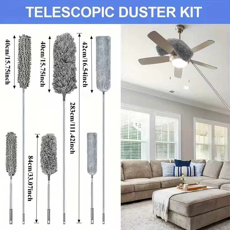 Plumeau extensible en microfibre avec longue poignée pliable – Réutilisable pour ventilateurs de plafond hauts