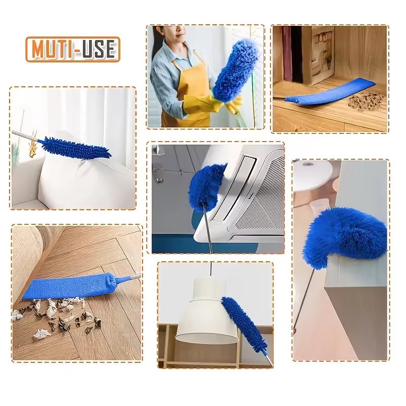 Brosse de nettoyage télescopique - Dépoussiéreur à microfibres pour fentes longues et toiles d'araignées avec tête