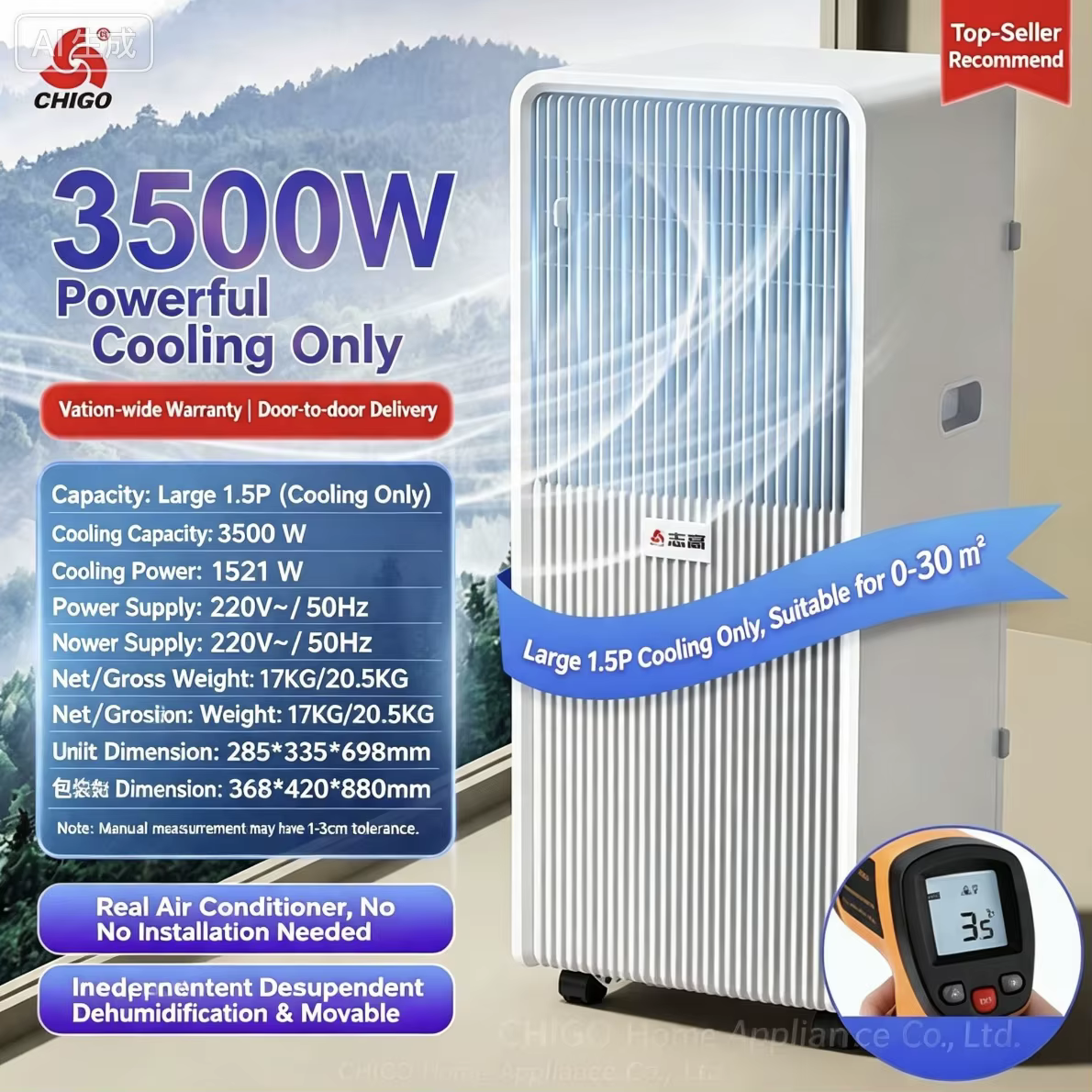 Climatiseur portable, refroidisseur d'air mobile, sans installation, pour la maison, le bureau, la chambre, refroidissement rapide, climatisation
